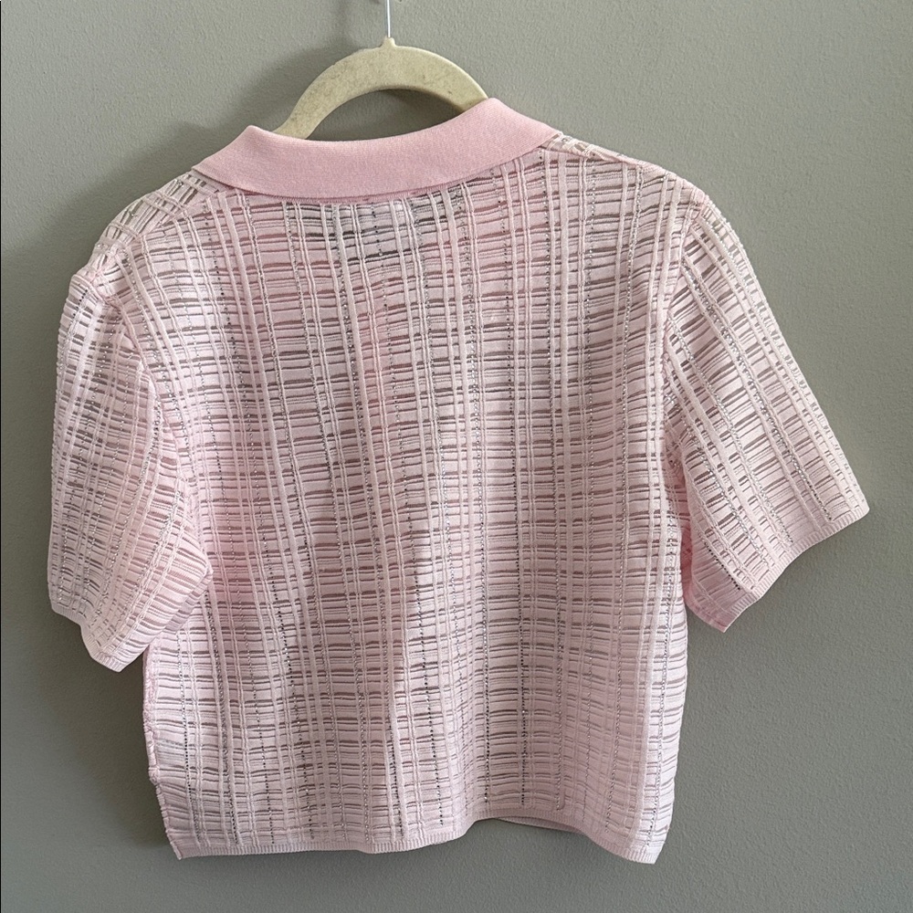 Light Pink Button-Down Rhinestone Short Sleeve Ca… - image 6